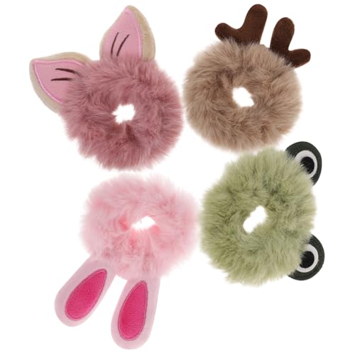 Anneome 4 Stück Teiliges Flauschiges Haargummi Niedlichen Cartoon motiven Elastische Weiche Haarschleifen für Mädchen und Frauen Komfortabel Langlebig und Schonend für Haartypen von Anneome
