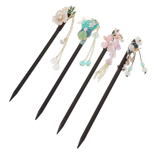 Anneome 4 Stück Teiliges Handgefertigter Chinesischer Vintage Holz-haarstäbchen mit Eleganten Quasten Traditionelles Design in Edlem Holz Geeignet für Hanfu Hochzeiten Partys Damen und von Anneome