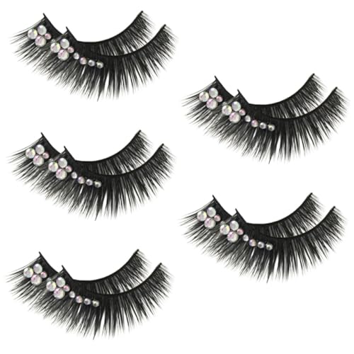Anneome 5 Paare Künstliche Wimpern mit Strasssteinen Lange Dichte Bühnenwimpern für Frauen Dekorative Funkelnde Fake Lashes für Party Tanz und Alltag von Anneome