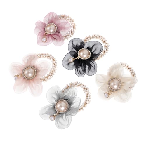 Anneome 5 Stück Teiliges Haargummi Perlenblumen Zarte Haarschleifen für Mädchen Eleganter Pferdeschwanz halter Vielseitiges Haarschmuck accessoire für Alltag Party und Geburtstag von Anneome