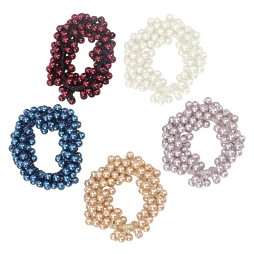 Anneome 5 Stück Teiliges Perlen haargummi Elastischer Haarring mit Kristallperlen Handgefertigt Farblich Gemischt Stilvoller Haarschmuck für Frauen und Mädchen Sicherer Halt für Alltag von Anneome
