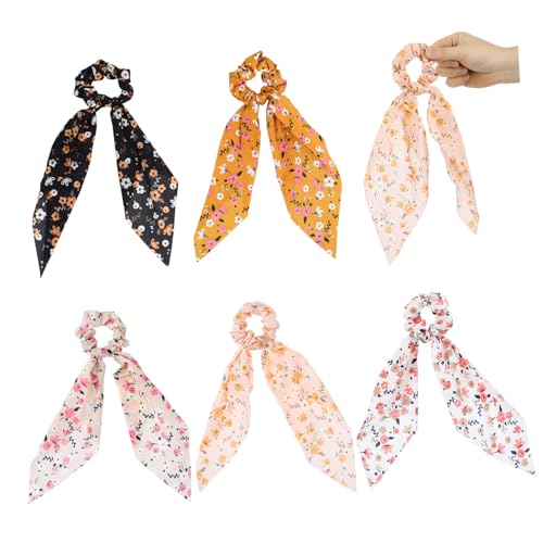 Anneome 5 Stück Teiliges Vintage Haargummi Floralem Druck Langem Schleifenknoten Modischer Rutschfester Haarschmuck für Damen Vielseitig und Komfortabel für Alltag und Geschenk von Anneome