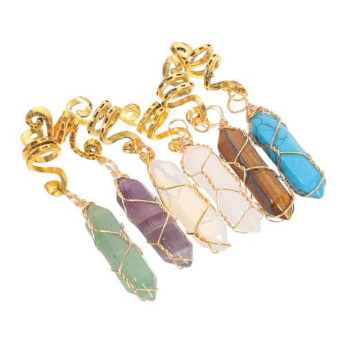 Anneome 6 Stück Dreadlock-schmuck aus Natürlichem Kristallstein Vintage Haarschmuck mit Sechseckigen Anhängern Drahtumwickelte Haar-accessoires für Zöpfe und Pferdeschwanz-styling Damen von Anneome