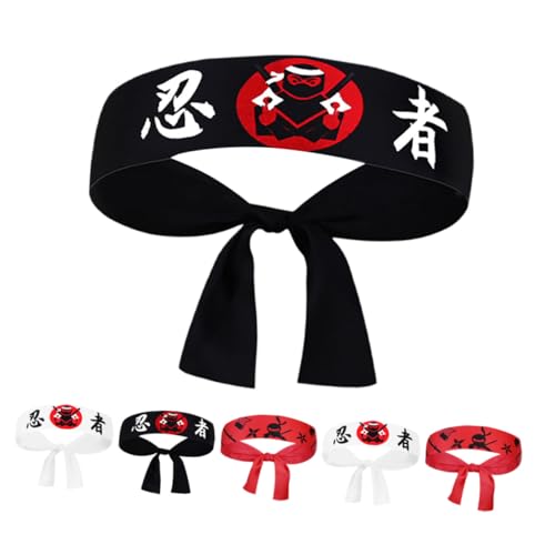 Anneome 6 Stück Japanisches Samurai Stirnband Verstellbar mit Ninja Print Multifunktional für Karate Kochen Sport und Kostüm Zubehör Herren Deko von Anneome