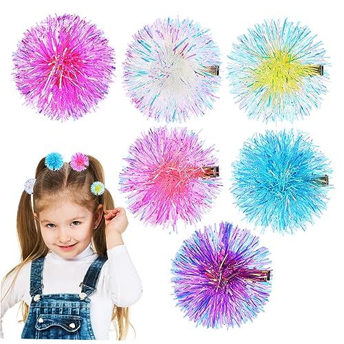 Anneome 6 Stück Teiliges Bunte Haarspangen mit Leuchtenden Pompoms Langlebige Haarklammern für Damen Rutschfeste Party Haarschmuck Accessoires für Verschiedene Frisuren und Festdeko von Anneome