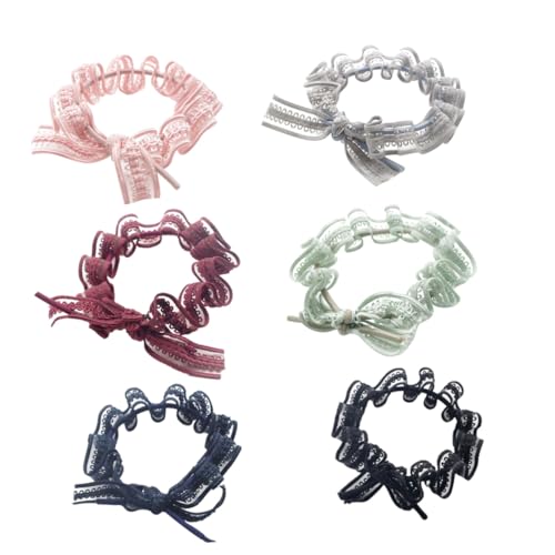 Anneome 6 Stück Teiliges Haargummi Elastischen Spitzen und Schleifen design Vielseitige Haarringe für Mädchen Farblich Sortiert in Schwarz Weinrot Blau und Hellgrün Fester Griff für von Anneome