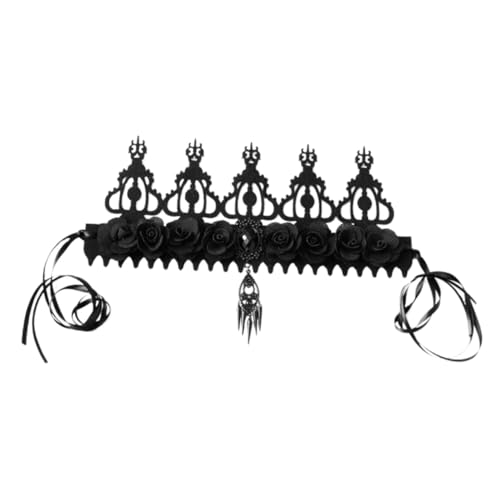 Anneome Barock Halloween Krone Haarreif Party Queen Kopfschmuck Schwarz Filz für Fotoshooting Cosplay Geburtstagsfeier Kostüm Zubehör von Anneome