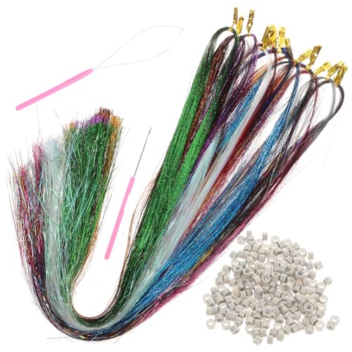 Anneome Buntes Haarlametta Farben mit Silikon buckles und Häkelnadel Farbenfrohes Haar tinsel Kit zum Flechten und Stylen Modische Haarschmuck accessoires für Mädchen und Damen von Anneome