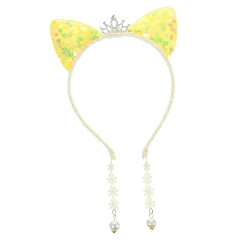 Anneome Cat Ear Haarreif mit Pailletten Perlenanhänger und Blumen Niedliches Stirnband für Gelb Party Haarreif Komfortabel und Langlebig für Kostüm und Alltag von Anneome