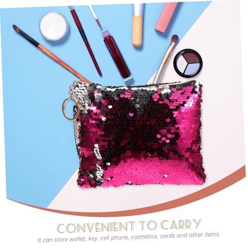 Anneome Damen Kosmetiktasche mit Reißverschluss Pailletten Handtasche Modisch Langlebig für Münzaufbewahrung Alltag Party Shopping Rosé Silber von Anneome