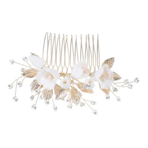 Anneome Eleganter Braut Haarkamm mit Keramikblume Künstlichen Perlen und Reisperlen Langlebiges Legierungs-accessoire Natürliche Blattdetails Funkelnder Hochzeitsschmuck für Frauen und von Anneome