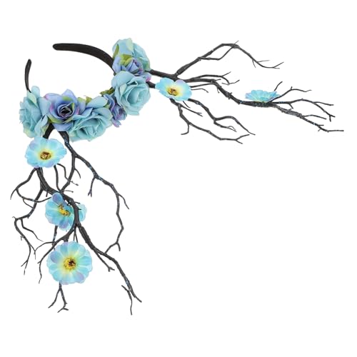 Anneome Extravaganter Haarreif mit Hirschgeweih und Blauer Rosenblüte Dekoratives Party haarband für Mädchen Einzigartiges Festival accessoire für Kostüm Bühnenauftritte von Anneome