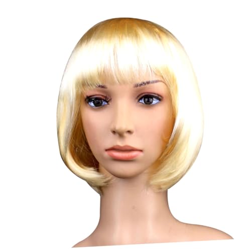 Anneome Goldene Bob Perücke Kurz Gerade mit Fransen für Damen und Modisch Natürlicher Look Vielseitig für Karneval Fasching Halloween Cosplay und Partys Geeignet von Anneome