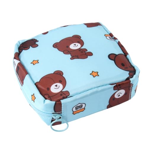 Anneome Große Damenbinden Aufbewahrungstasche mit Reißverschluss Langlebige Hygienische Tasche für Sanitary Napkin Storage Tragbarer Organizer mit Attraktivem Blau-braunem Bärenmuster von Anneome