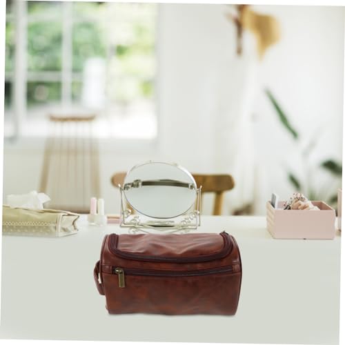 Anneome Große wasserdichte Kosmetiktasche PU Leder mit Reißverschluss Multifunktionale Make Up und Reise Organizer Tasche für Damen Stilvolle Geräumige Kulturtasche in Rotbraun von Anneome