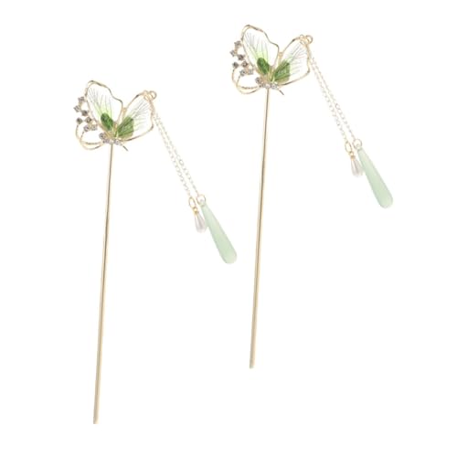 Anneome Grüne Schmetterling Quasten Haarnadel Chinesische Handgefertigte Haarstäbchen Klassisches Haarschmuck für Damen Traditioneller Retro Haarknoten Schmuck von Anneome