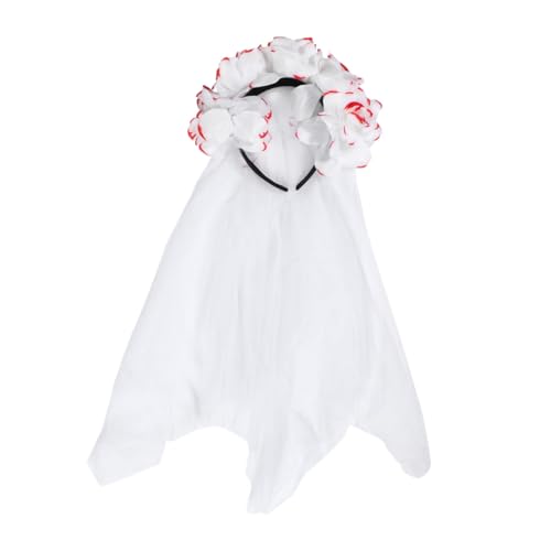 Anneome Halloween Kopfschmuck Rosen Haarreif mit Langem Schwarzen Schleier und Blutflecken Langlebiges Material für Tag der Toten Kostüm Party und Karneval Zubehör von Anneome