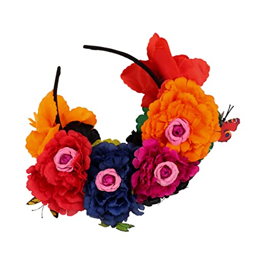 Anneome Halloween Stirnband Damen Stoff Kopfschmuck Rote Violette Orange Blaue Blumen Schmetterling Party Haarschmuck Fasching Karneval Kostümaccessoire von Anneome