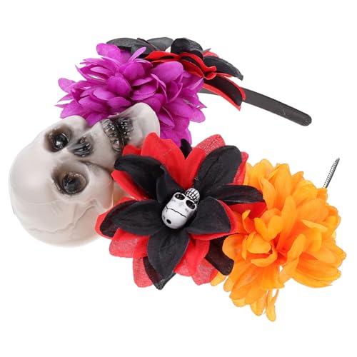 Anneome Halloween Stirnband mit Totenkopf und Künstlichen Rosen Leichtes Cosplay Haarband für Party Vielseitiges und Gruseliges Accessoire für Fasching und Maskerade von Anneome