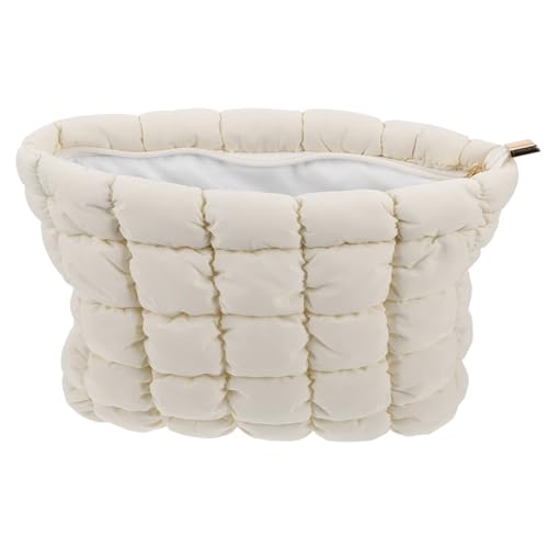 Anneome Leichte Kompakte Weiße Stepp Kosmetiktasche aus Weichem Daunenmaterial Tragbarer Reise Organizer für Damen Multifunktionale Makeup Bag für Unterwegs und Business Trips von Anneome