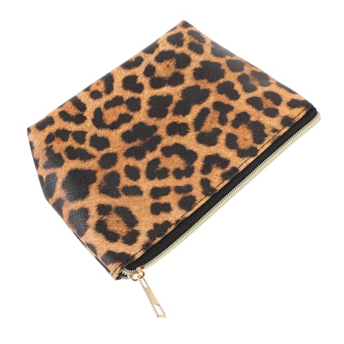 Anneome Leopardenmuster Kosmetiktasche Damen PU Make Up Tasche mit Reißverschluss Dekorative Geräumige Kulturtasche für Reisen und Alltag Praktischer Make Up Organizer Beutel Rot Braun von Anneome