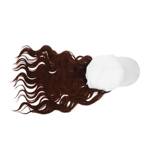 Anneome Natürlich Wirkende Damen Perücke mit Weißer Baseballkappe Langem Welligem Braunem Haar Integrierter Lockenperücke für Voluminösen Look Vielseitig Tragbar für Alltag und Besondere von Anneome