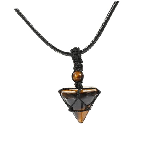 Anneome Natürlicher Tigerauge Anhänger Halskette Geflochtenes Seil Vintage Schmuck Damen Leichtes Design Hautfreundlich Elegant Geschenk von Anneome