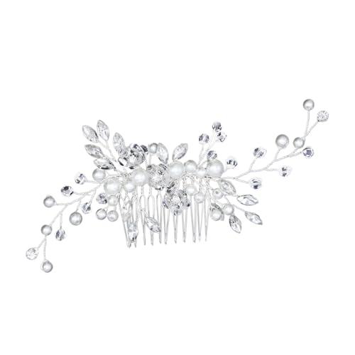 Anneome Perlen Brautschmuck Haarkamm Weißes Kristall haaraccessoire für Hochzeit Braut und Blumenmädchen Eleganter Haarschmuck mit Silber design Langlebig und Sicher für Besondere Anlässe von Anneome