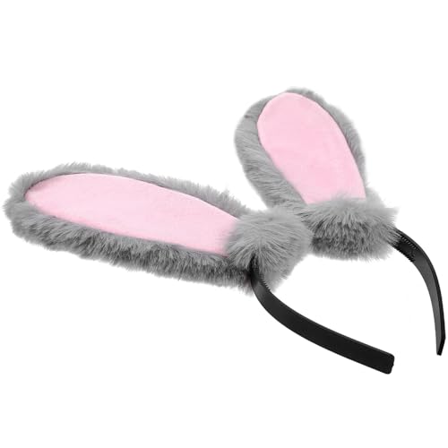 Anneome Plüsch Hasenohren Haarreif Graues Bunny Ear Headband Kuscheliges Frühling party Zubehör Niedliches Stirnband für Damen und Mädchen Cosplay Karneval Ostern von Anneome