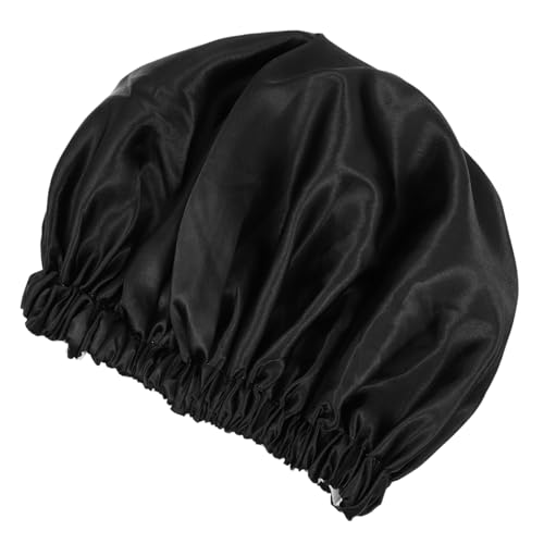 Anneome Satin Schlafhaube Damen Verstellbar mit Unsichtbarem Buckle Doppellagig Hautfreundlich Leicht für Hausarbeit und Nachtpflege Schwarz von Anneome