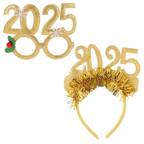 Anneome Silvester Haarreif Teilig Gold Zahlen Stirnband und Brillen Accessoire für Erwachsene Party Kopfschmuck Neujahrsfeier von Anneome