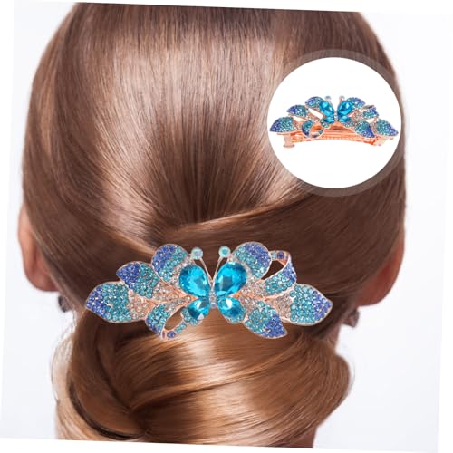 Anneome Strass Haarspange Großer Blauer Metall Schmetterling Haarschmuck für Dickes Haar Elegante Funkelnde Haarklammer Damen Styling Zubehör von Anneome