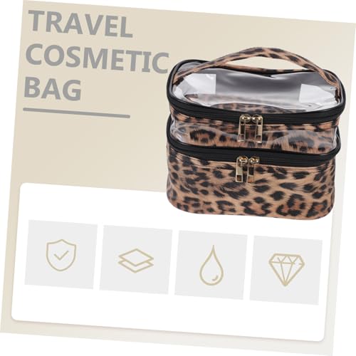 Anneome Transparente PVC Doppelschicht Kosmetiktasche Leopard Muster Große Kapazität Reise Make Up Tasche Handlich für Damen Toilettenartikel Organizer von Anneome