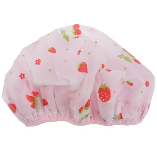 Anneome Wasserdichte Doppellagige Duschhaube mit Erdbeermotiv Elastische Badekappe Schnelltrocknend Wiederverwendbar für Damen und Mädchen für Duschen Spa und Bad von Anneome