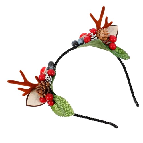 Anneome Weihnachtlicher Rentier Haarreif mit Geweih Künstlichen Zapfen und Beeren Handgefertigtes Stirnband Rutschfestes Weihnachtskopfschmuck für Damen und Mädchen Festliche Party von Anneome