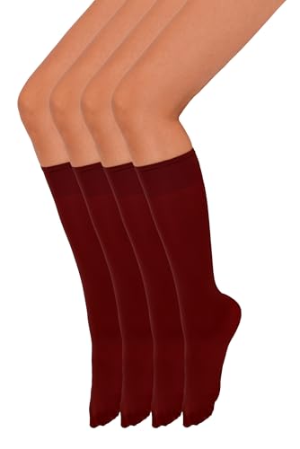 Annes styling 4er-Pack Kniestrümpfe für Damen – Bequeme strapazierfähige Pop-Socken – Weich vielseitig eng anliegend widerstandsfähig stilvoll – Hergestellt in Italien - Bordeaux Einheitsgröße von Annes styling