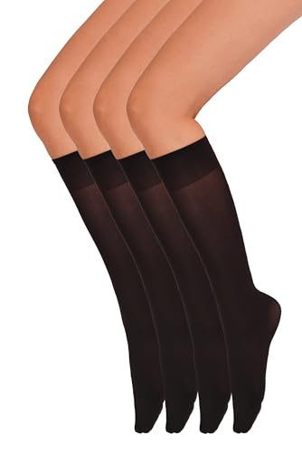 Annes styling 4er-Pack Kniestrümpfe für Damen – Bequeme strapazierfähige Pop-Socken – Weich vielseitig eng anliegend widerstandsfähig stilvoll – Hergestellt in Italien - Nero Einheitsgröße von Annes styling