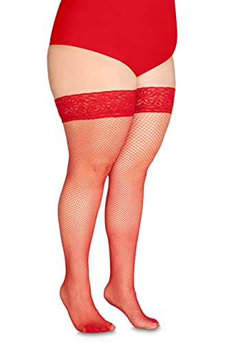 Annes styling Calze Rete Halterlose Netzstrümpfe aus Silikon mit Spitzenabschluss und hohen Rauten Nylonnetz, Rosso TG-3/4 von Annes styling