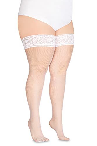 Annes styling Calze Rete Halterlose Netzstrümpfe aus Silikon mit Spitzenabschluss und hohen Rauten Nylonnetz, Bianco TG-5/6 von Annes styling