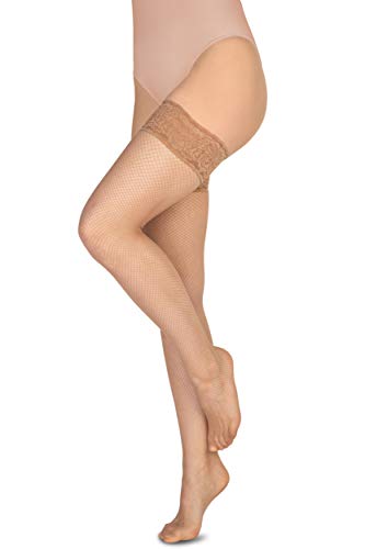 Annes styling Calze Rete Halterlose Netzstrümpfe aus Silikon mit Spitzenabschluss und hohen Rauten Nylonnetz, Visone TG-7/8 von Annes styling