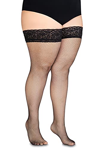 Annes styling Calze Rete Halterlose Netzstrümpfe aus Silikon mit Spitzenabschluss und hohen Rauten Nylonnetz, Nero TG-7/8 von Annes styling