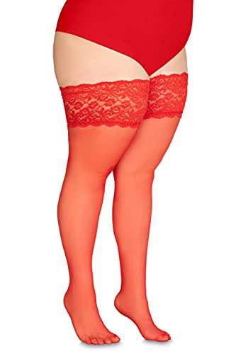 Annes styling Cecile Damen Strümpfe, durchsichtig, halterlos, 20 Denier, mit rutschfestem Silikon, Rot, TG-3/4 von Annes styling