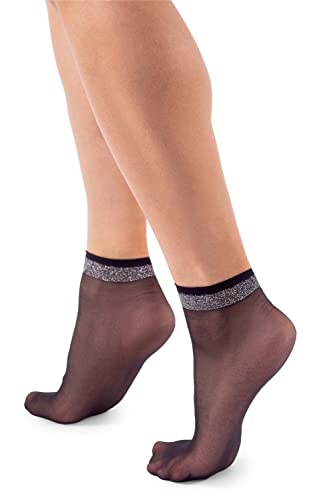 Annes styling Damen Free-Size Fancy Söckchen Crystal Pop Stocking mit Dekoration, Nero Monolurex von Annes styling