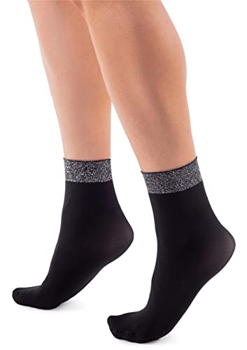 Annes styling Damen Free-Size Fancy Söckchen Crystal Pop Stocking mit Dekoration, Nero Multilurex von Annes styling