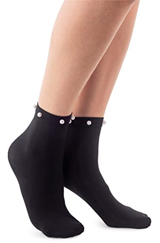 Annes styling Damen Free-Size Fancy Söckchen Crystal Pop Stocking mit Dekoration, Nero Pearls von Annes styling