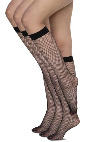 Annes styling Damen Netz-Kniestrümpfe – High Heels Halterlose Strümpfe für Damen, Strapsen Dessous Set mit Strümpfen, Elastisch & Atmungsaktiv, Zeitloses Design – Nero – 3er-Pack von Annes styling
