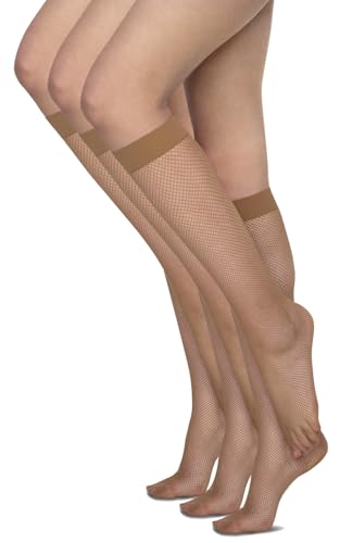 Annes styling Damen Netz-Kniestrümpfe – High Heels Halterlose Strümpfe für Damen, Strapsen Dessous Set mit Strümpfen, Elastisch & Atmungsaktiv, Zeitloses Design – Visone – 3er-Pack von Annes styling