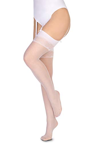 Annes styling Damen Oberschenkelhohe Strapsstrümpfe für Strapsgürtel Strumpfhose für Strumpfband Noel 15 DEN seidig, Bianco, TG- 1 / 2 von Annes styling
