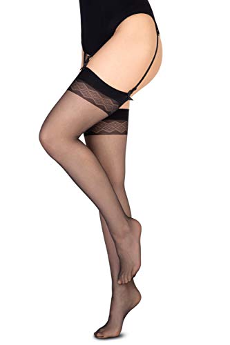 Annes styling Damen halterlose Strümpfe Strapsstrümpfe für Strapsgürtel Noel 15 DEN seidige Strümpfe, Schwarz , TG- 3 / 4 von Annes styling