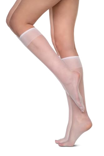 Annes styling Halbtransparente Damen-Kniestrümpfe Pop Matt Thin Basic 15 DEN Strumpfhose Sheena 2 Paar, Bianco von Annes styling